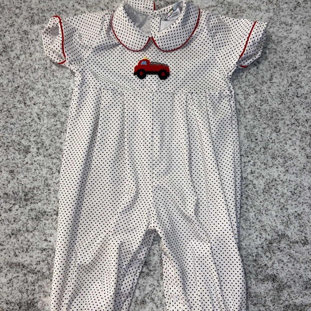 Smocked truck short sleeve & pants romper